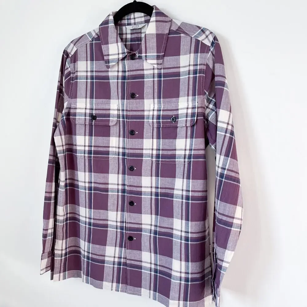 NEW AYR The Captain Shirt Madras Purple Rain Button up Front Pockets Plaid Small